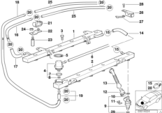 Клапаны/трубопроводы системы впрыска для BMW E38 L7 M73 (схема запасных частей)