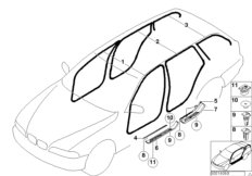 Защитная окантовка/накладка порога для BMW E39 520d M47 (схема запасных частей)