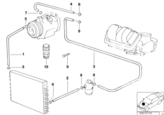 Трубопроводы хладагента для BMW E38 740i M62 (схема запасных частей)