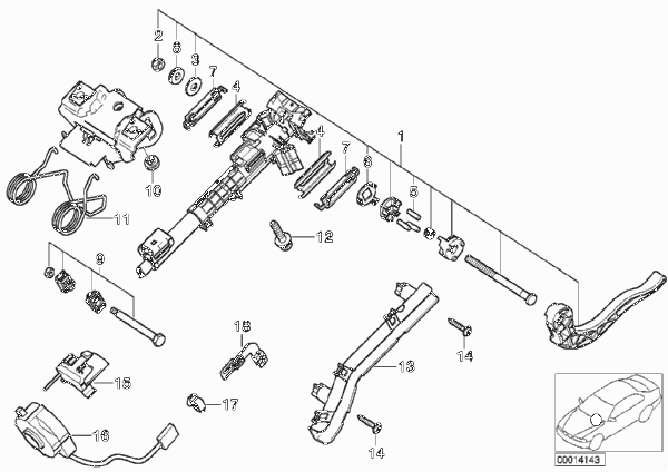 Рулевая колонка регулируемая/детали для BMW E83N X3 2.0d N47 (схема запчастей)