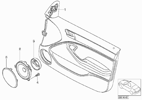 Детали стереосистемы на Пд двери для BMW E46 328i M52 (схема запчастей)