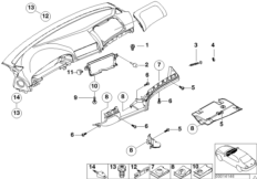 Доп.элементы панели приборов для BMW E39 528i M52 (схема запасных частей)