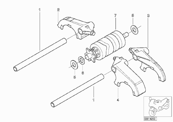Детали механизма ПП 6-ступенчатой КПП для BMW 259S R 1100 S 98 (0422,0432) 0 (схема запчастей)