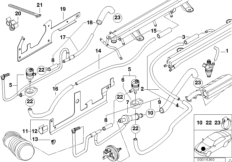 Клапаны/трубопроводы системы впрыска для BMW E38 750iL M73N (схема запасных частей)