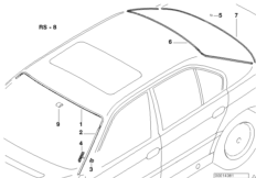 Остекление, дополнительные элементы для BMW E38 730i M60 (схема запасных частей)