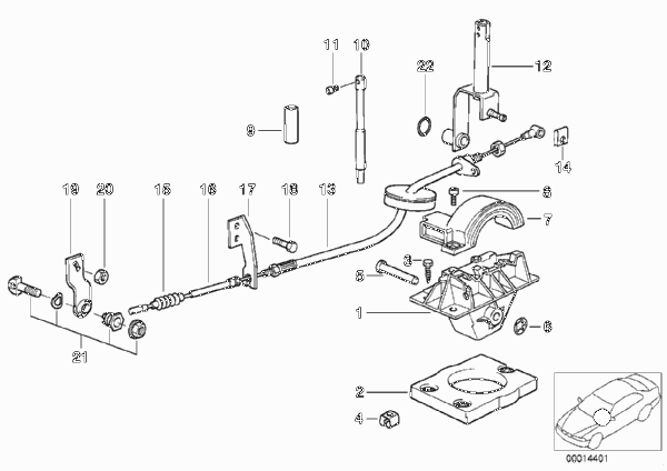 Механизм переключения передач АКПП для BMW E36 318ti M44 (схема запчастей)