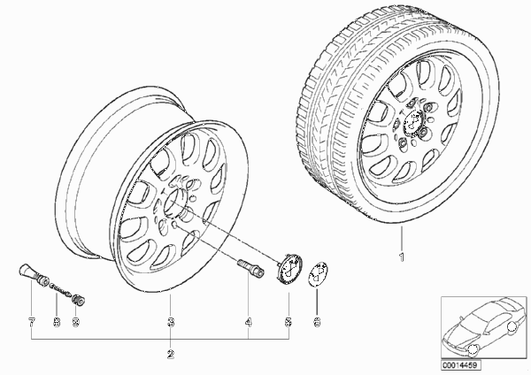 Легкосплавный диск BMW эллипс.дизайн 46 для BMW E46 323Ci M52 (схема запчастей)