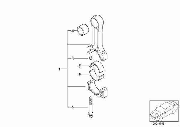 Шатун кривошипно-шатунного механизма для BMW E53 X5 3.0d M57N (схема запчастей)