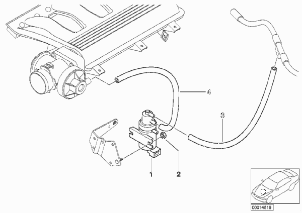 Вакуумная система управления AGR для BMW E46 318d M47 (схема запчастей)