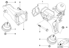 Подвеска двигателя для BMW E46 318d M47 (схема запасных частей)