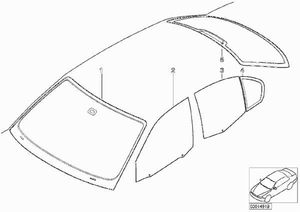 Остекление для BMW E46 325xi M54 (схема запчастей)