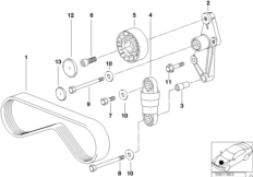 Ременный привод компрессора кондиц. для BMW E36 320i M52 (схема запасных частей)