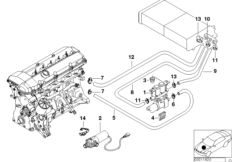 Водяные шланги, помпа, клапан для BMW E39 525td M51 (схема запасных частей)