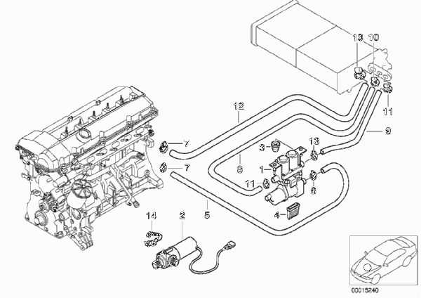 Водяные шланги, помпа, клапан для BMW E39 525tds M51 (схема запчастей)