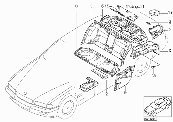 Звукоизоляция Зд для BMW E38 750i M73N (схема запчастей)