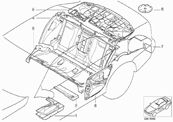 Звукоизоляция Зд для BMW E39 520i M52 (схема запчастей)