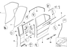Уплотнитель двери сзади для BMW E39 530d M57 (схема запасных частей)