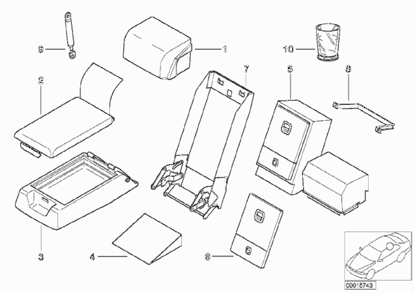 Подлокотник/холодильник для BMW E38 L7 M73 (схема запчастей)