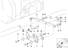 Элементы крепления системы выпуска ОГ для BMW E36 316i 1.9 M43 (схема запасных частей)