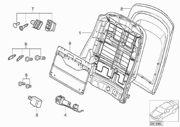 Сиденье Пд-каркас спинки/задняя панель для BMW E46 320d M47 (схема запчастей)