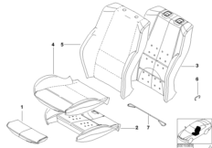 Набивка и обивка спортивного пер.сиденья для BMW E53 X5 3.0i M54 (схема запасных частей)