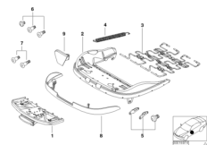 Каркас подушки переднего сиденья для BMW E63N 650i N62N (схема запасных частей)