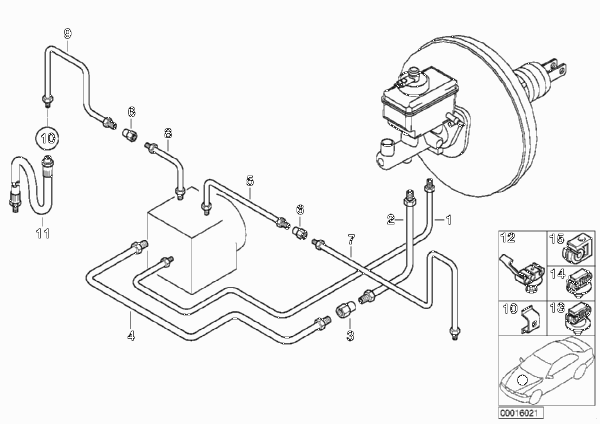 Трубопровод тормозного привода Пд с DSC для BMW E38 L7 M73 (схема запчастей)