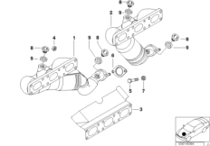 Выпускной коллектор с катализатором для BMW E46 323i M52 (схема запасных частей)