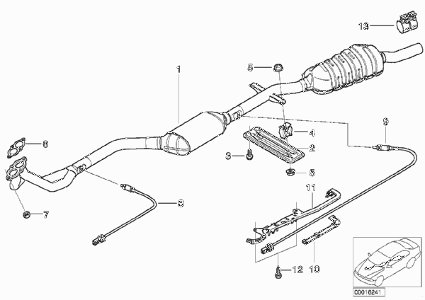 Катализатор/передний доп.глушитель для BMW E46 316i 1.6 M43 (схема запчастей)