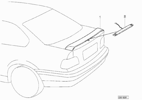 Задний спойлер с фонарем стоп-сигнала для BMW E36 318i M40 (схема запчастей)