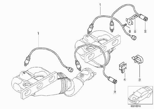 Лямбда-зонд/дополнительные элементы для BMW E46 325Ci M54 (схема запчастей)