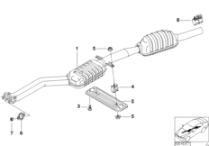 Передний дополнительный глушитель для BMW E46 328i M52 (схема запасных частей)