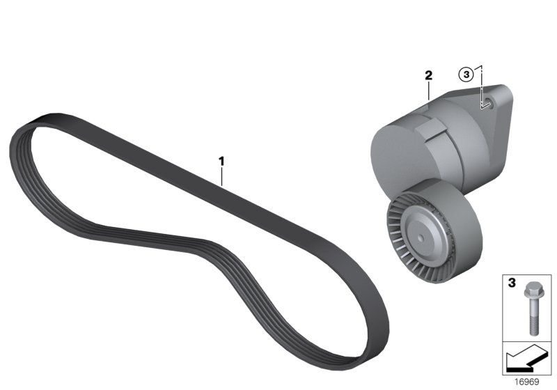 Ременный привод компрессора кондиц. для BMW Z3 Z3 3.0i M54 (схема запчастей)
