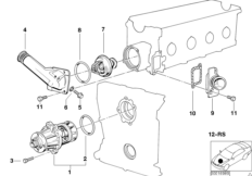 Водяная помпа сист.охлаждения/термостат для BMW E36 318i M40 (схема запасных частей)