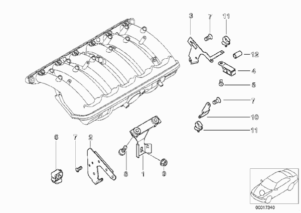 Дополнительные элементы системы впуска для BMW E38 728i M52 (схема запчастей)