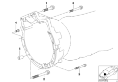 Крепление коробки передач для BMW E46 320d M47N (схема запасных частей)