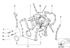 Корпус блока ГРМ Нж для BMW E38 750iL M73N (схема запасных частей)