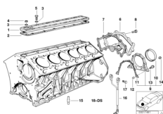 Блок цилиндров/дополнительные элементы для BMW E38 L7 M73N (схема запасных частей)