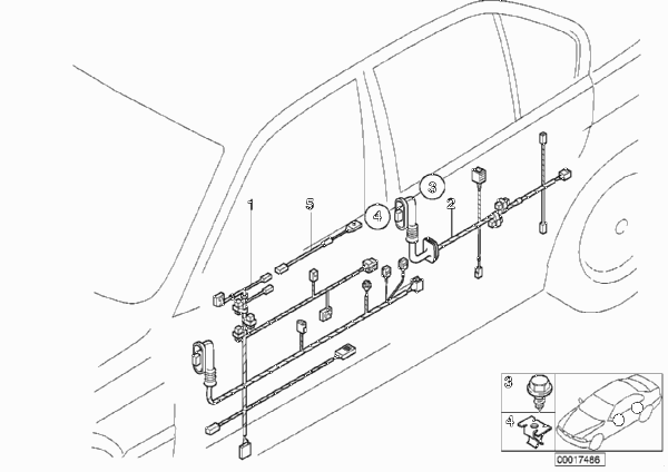 Жгуты проводов двери для BMW E36 325i M50 (схема запчастей)