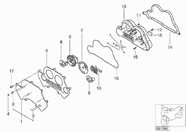 Детали комбинации приборов для MOTO 89V3 K 1200 LT 99 (0545,0555) 0 (схема запчастей)