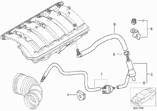 Двигатель с вакуумной сист.управления для BMW E46 328i M52 (схема запчастей)