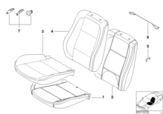 Набивка и обивка базового сиденья Пд для BMW E83N X3 3.0d M57N2 (схема запасных частей)