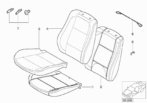 Набивка и обивка базового сиденья Пд для BMW E83N X3 2.5si N52N (схема запчастей)