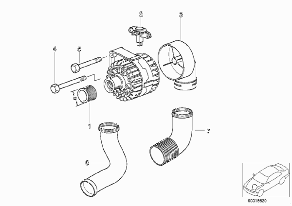 Детали генератора 90 А Valeo для BMW E46 323i M52 (схема запчастей)