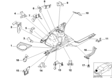 Кронштейн передка П для BMW E38 750i M73 (схема запасных частей)