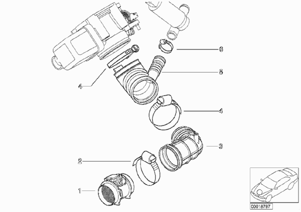 Расходомер воздуха для BMW E39 523i M52 (схема запчастей)
