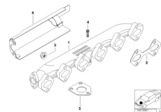 Выпускной коллектор-рециркуляция ОГ для BMW E38 730d M57 (схема запасных частей)