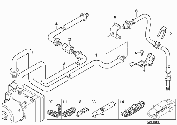 Трубопровод тормозн.привода Зд ABS/ASC+T для BMW E46 325Ci M54 (схема запчастей)