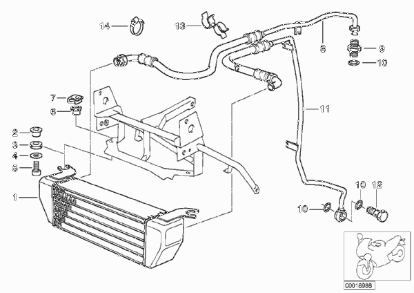 Масляный радиатор/трубопровод масл.рад. для BMW 259E R 1100 GS 94 (0404,0409) 0 (схема запчастей)