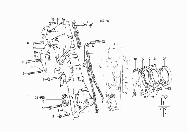 Корпус блока ГРМ для BMW E9 2.5CS M30 (схема запчастей)